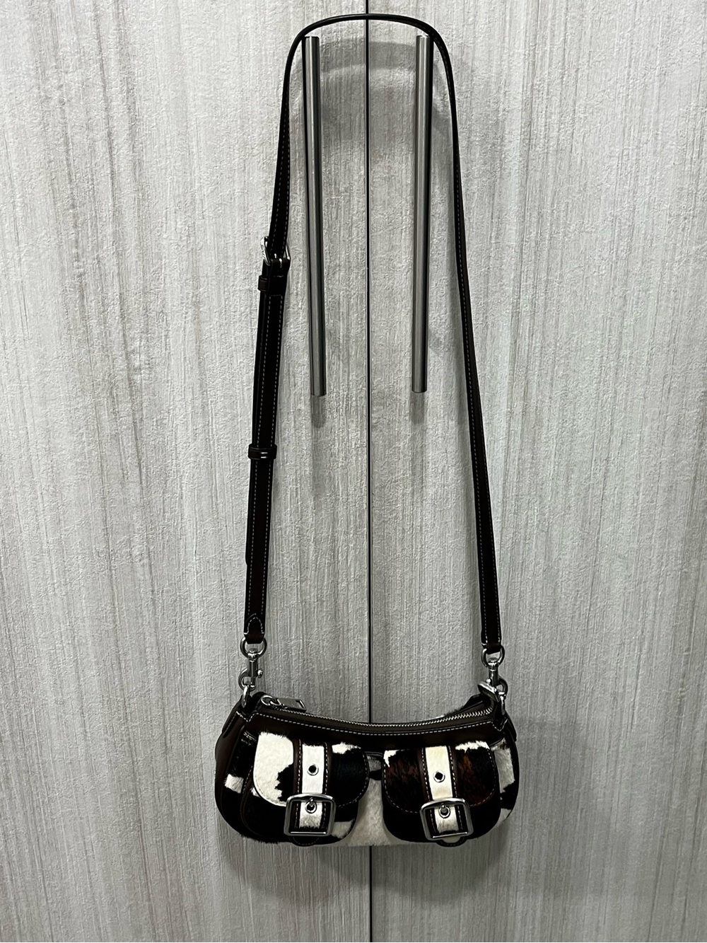 Cowhide Ashton Patch Leather Crossbody Bag in Brown and White